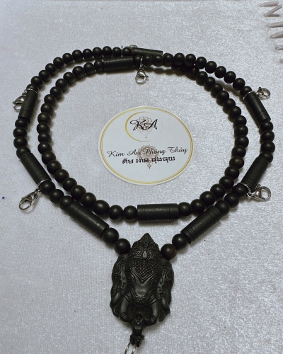 Chuỗi Hạt Phong Thủy Gỗ Mun Mặt Phật Ganesha 